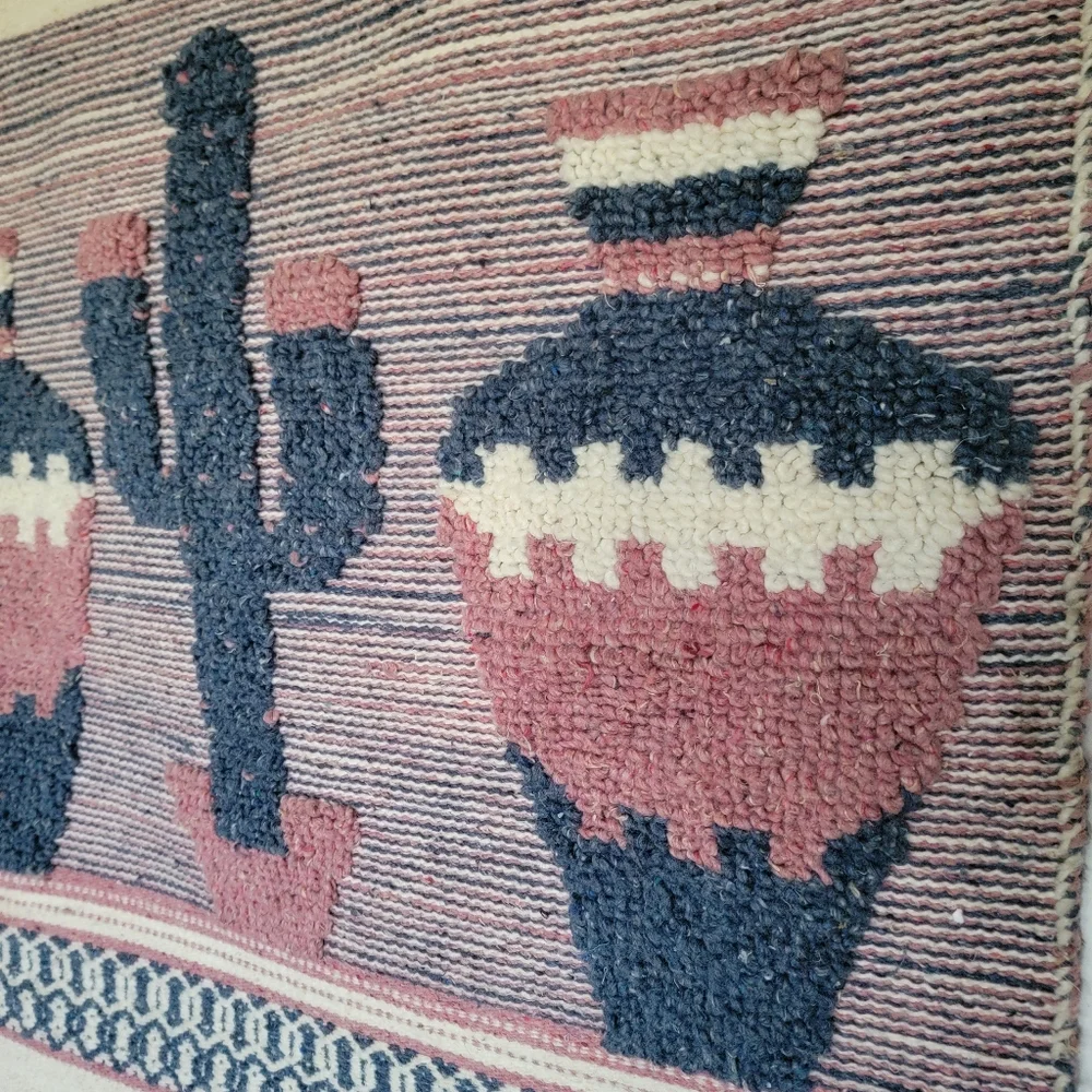 VTG Southwestern Woven Tapestry Wall Hanging Fiber Art Textile Saguaro Western